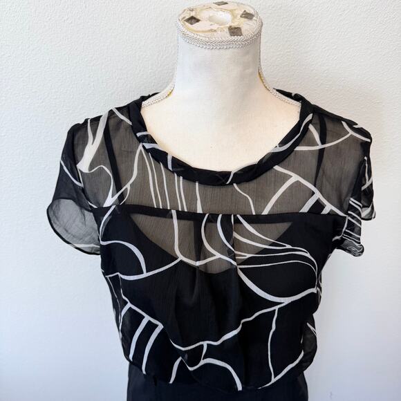 Style & Co Women’s Sleeveless Sheer Top Black & White Knee Length Dress Size 6 - Picture 5 of 11